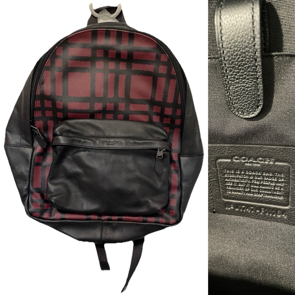 COACH Men’s Charles Plaid LEATHER BACKPACK Like New - Picture 13 of 13